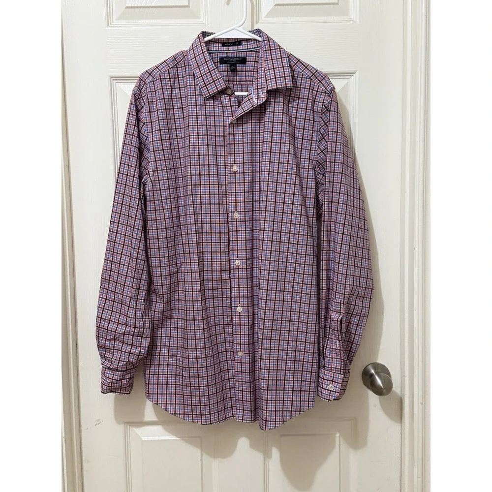 Banana Republic Button Up Shirt Tailored Grant Fit Red Blue Black Non-Iron Large